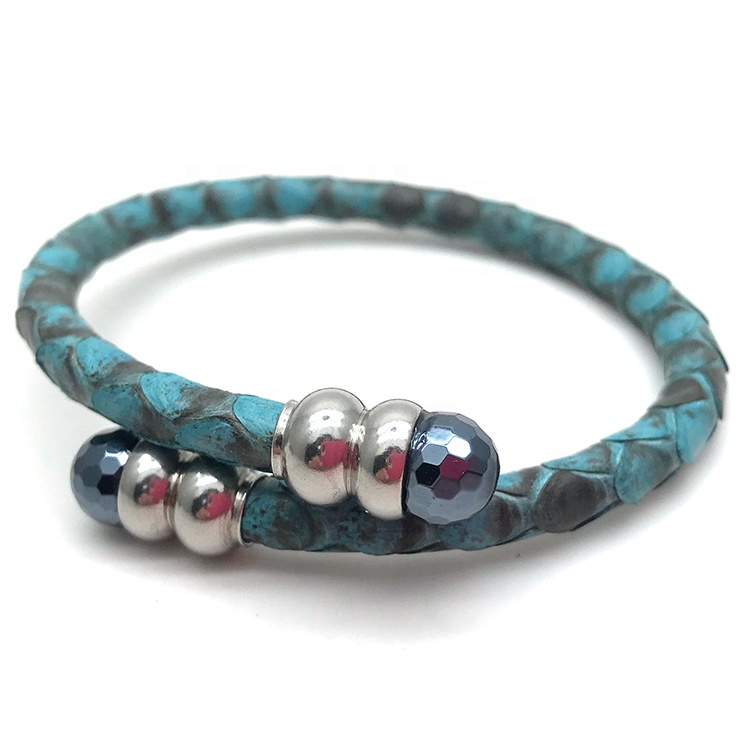 Odian Jewelry Wholesale bangles bracelet Women 316L stainless steel jewelry charms with genuine stingray python leather bracelet