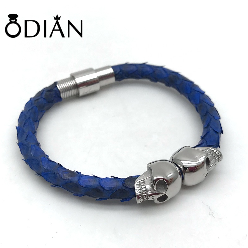 New design blue Luxury quality men python leather bracelet snake skin bracelet