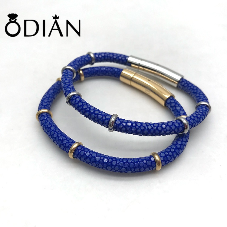 China make Stainless Steel Luxury Charm Gold Nail Genuine Leather Bracelet