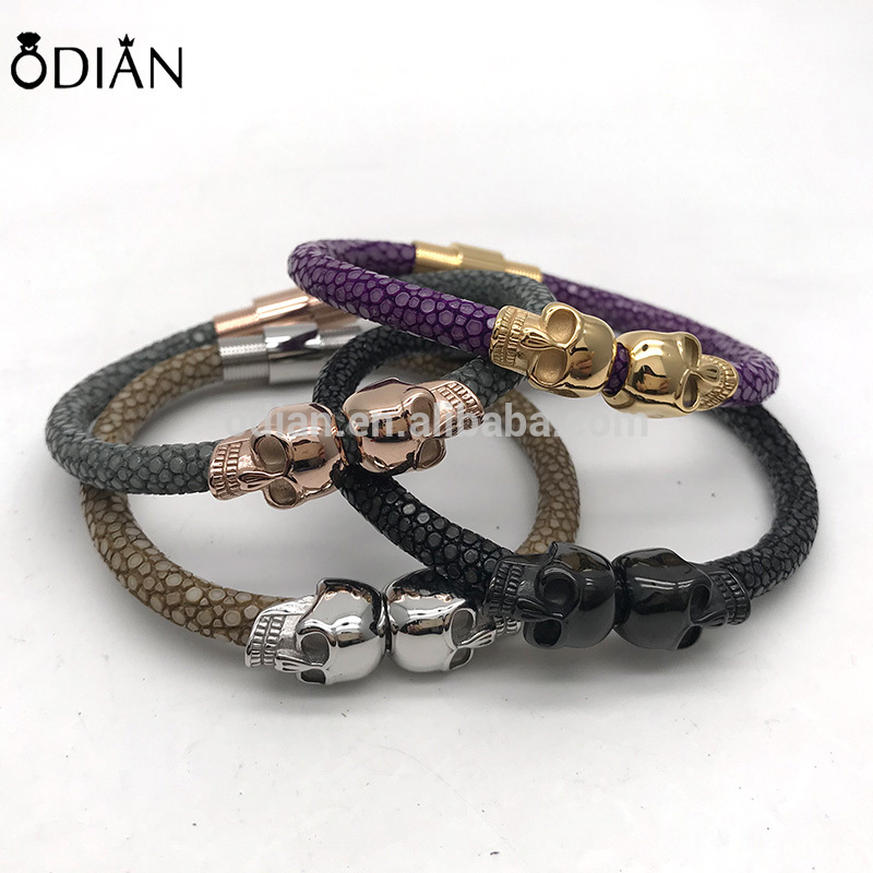 Odian Jewelry Custom Bracelets Surgical Stainless Steel Twins Skull Design stingray python bracelet