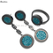 Luxury new design stingray leather inlaid round drop earring jewelry set necklace ring