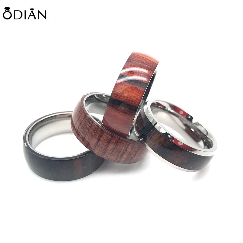 Odian Jewelry Wooden Titanium Anti-allergic Wood Jewelry 100% Nickel Free inlaid koa Wood Titanium wedding Ring for men
