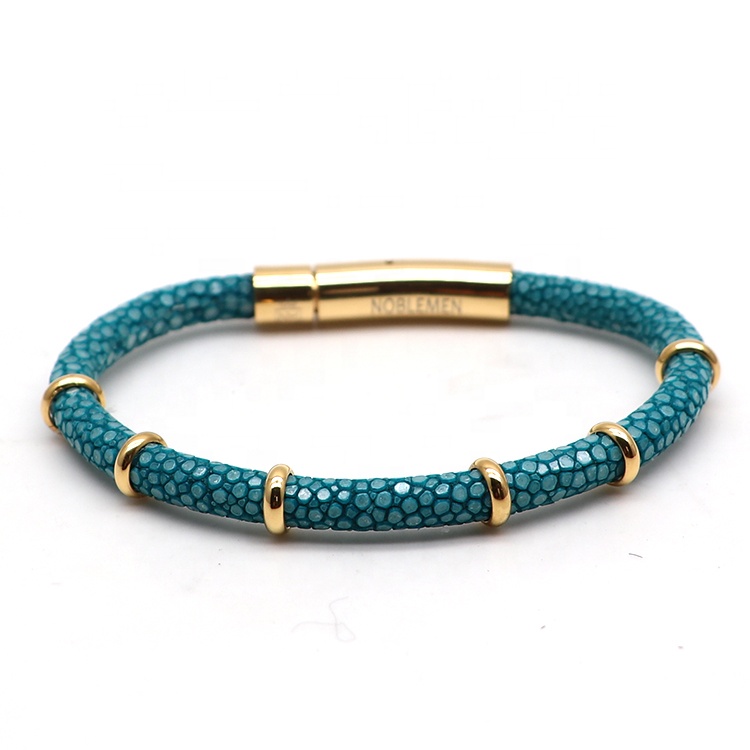 Stingray leather bracelet handmade jewelry men bracelet with magnetic clasp
