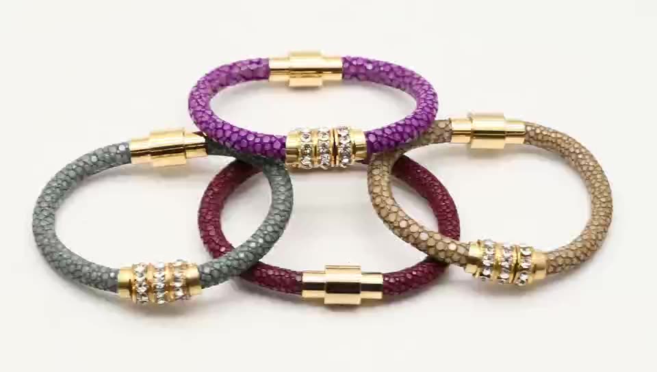 Top workmanship 4mm 5mm 6mm genuine leather bracelet stingray luxury cuff bracelet Custom bracelet