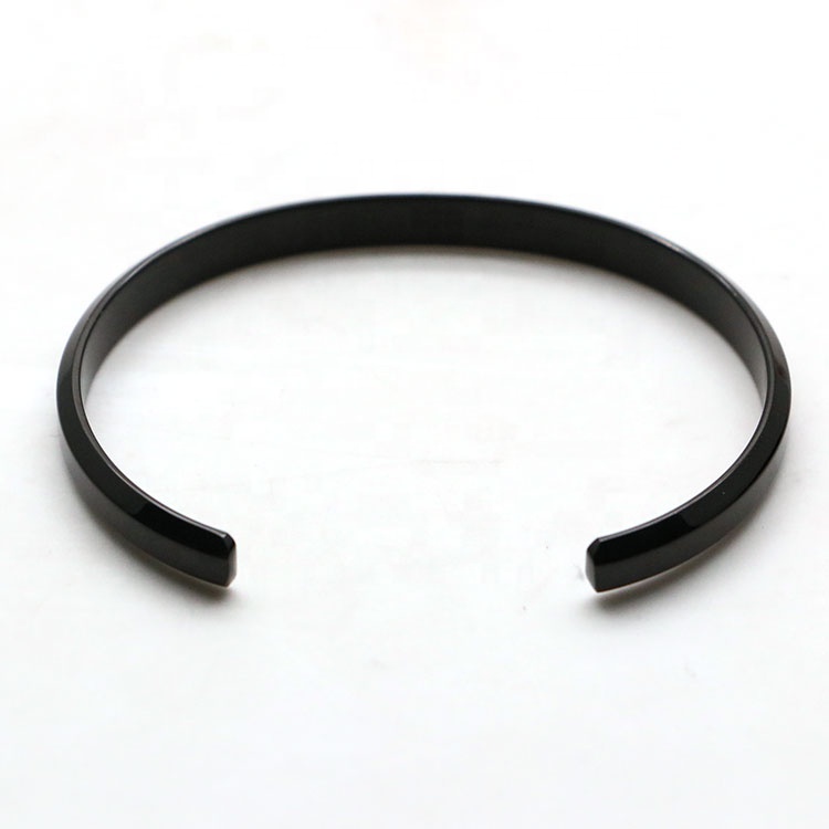 Minimal design stainless steel black plated engraving blank cuff bangles men