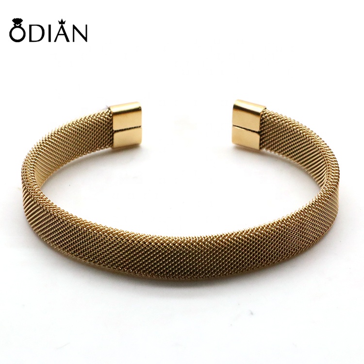 women men simple fashion jewelry 18k gold stainless steel grid strap bangle bracelet