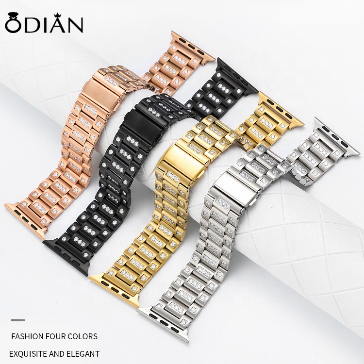 Odian Jewelry 18mm 20mm 22mm Milanese Stainless Steel Watch Band Wrist Watchband CNC setting zricon cz stone strap watches