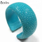 Blue gray stingray leather bracelet for women stainless steel bangle