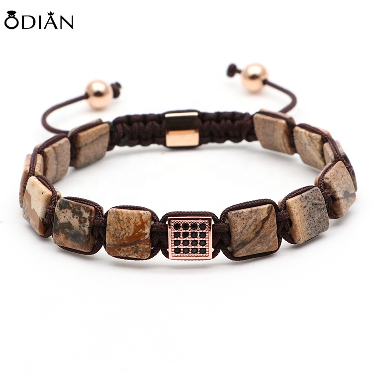 Odian Jewelry natural square flat tiger eye beads stone man women adjustable bracelet for yoya bracelet christimas gift
