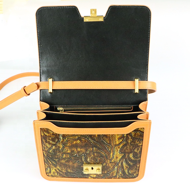 fashion trend Cowhide Embroidery Handbags Vintage Craft Shoulder Crossbody Bags