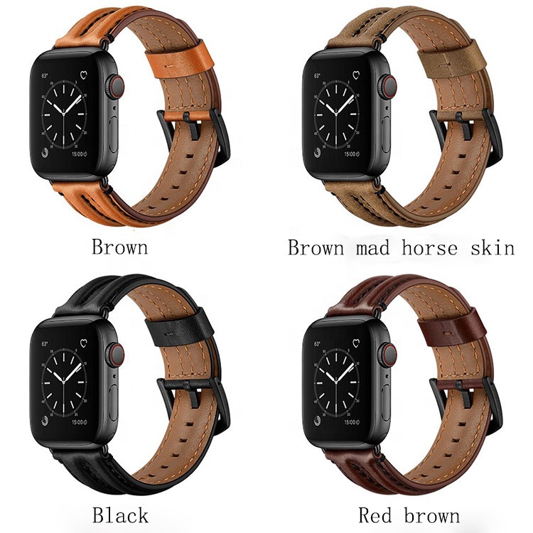 Wholesale Handmade Leather Apple Watch Band Quick Release Genuine Leather Watch Strap For Apple Watch