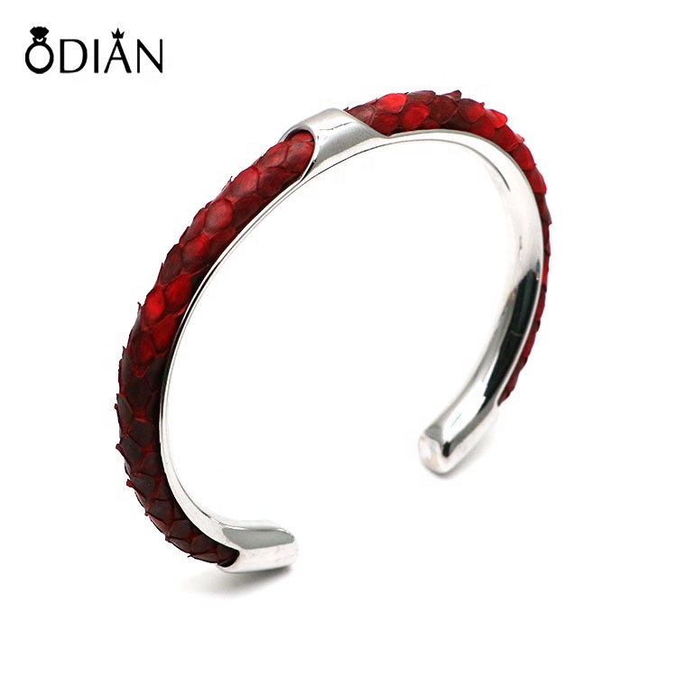 New Arrival Luxury Genuine Stingray Python Skin Bangles Cuff Bracelets with Open Stainless