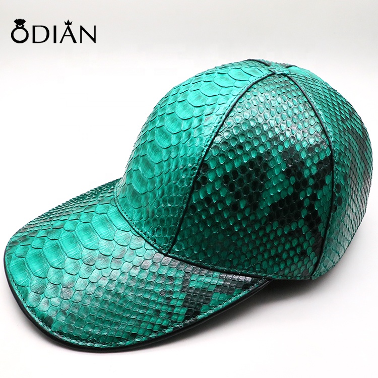Fashion Python skin cap 6 panel flat brim custom plain black Python skin cap and hat