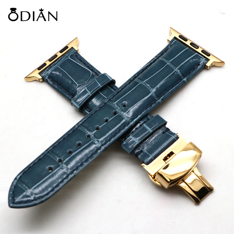 High quality Fashion Crocodile strap luxury Business Mens Genuine leather watch band for Apple watch band