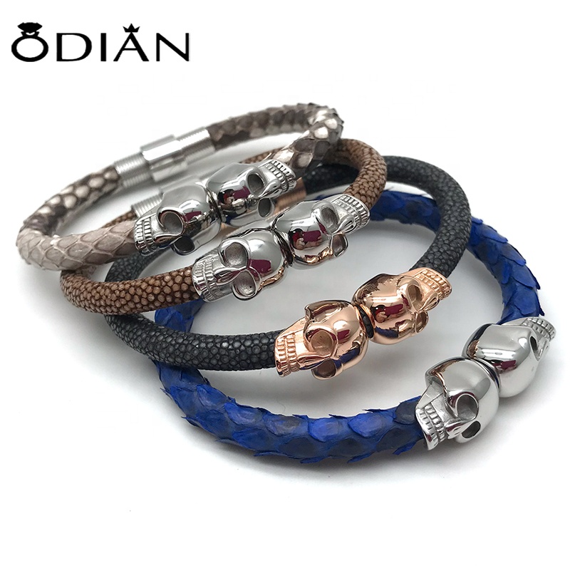 Odian company men and women magnetic clasp Genuine natural true luxury stingray and python leather bracelet