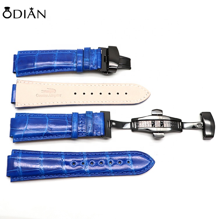 Odian Jewelry Genuine Red Alligator America Crocodile leather watch band strap with stainless steel buckle