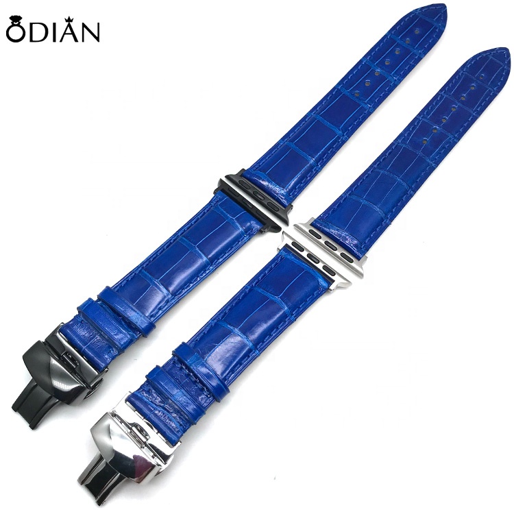 Odian Jewelry luxury Genuine Glossy Blue Alligator Crocodile leather apples watch strap and customized leather watch strap