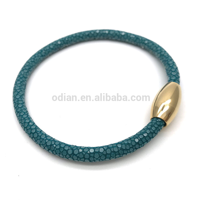 Genuine stingray leather bracelet with stainless steel magnetic clasp stingray bracelet