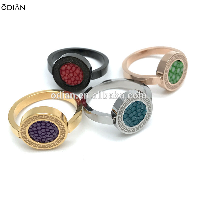 Odian jewelry Chirstmas gift ring, genuine stingray inlaid ring, customized 316 stainless steel ring