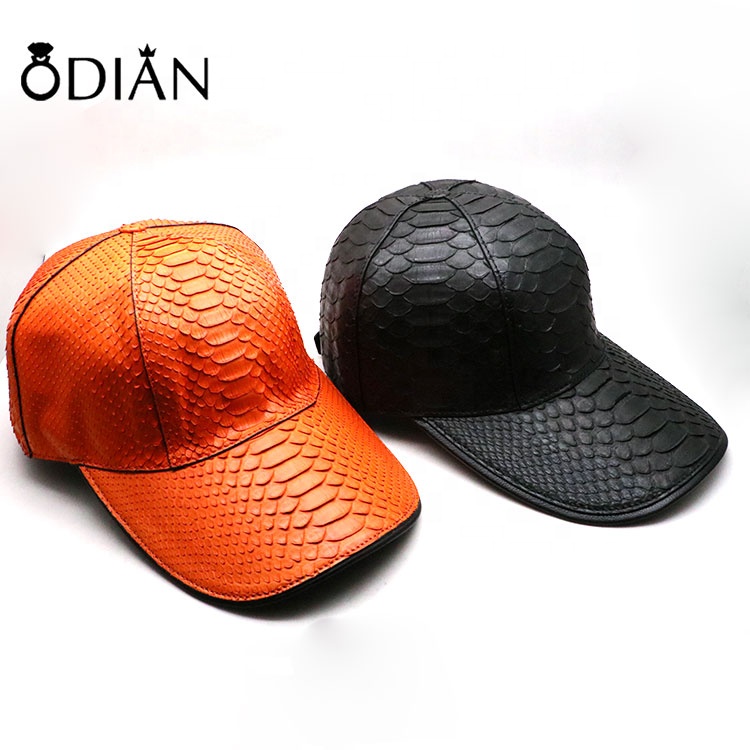 Fashionable Strap Back Real Python Skin Leather Baseball Sport Hat ,Cap labels can be customized