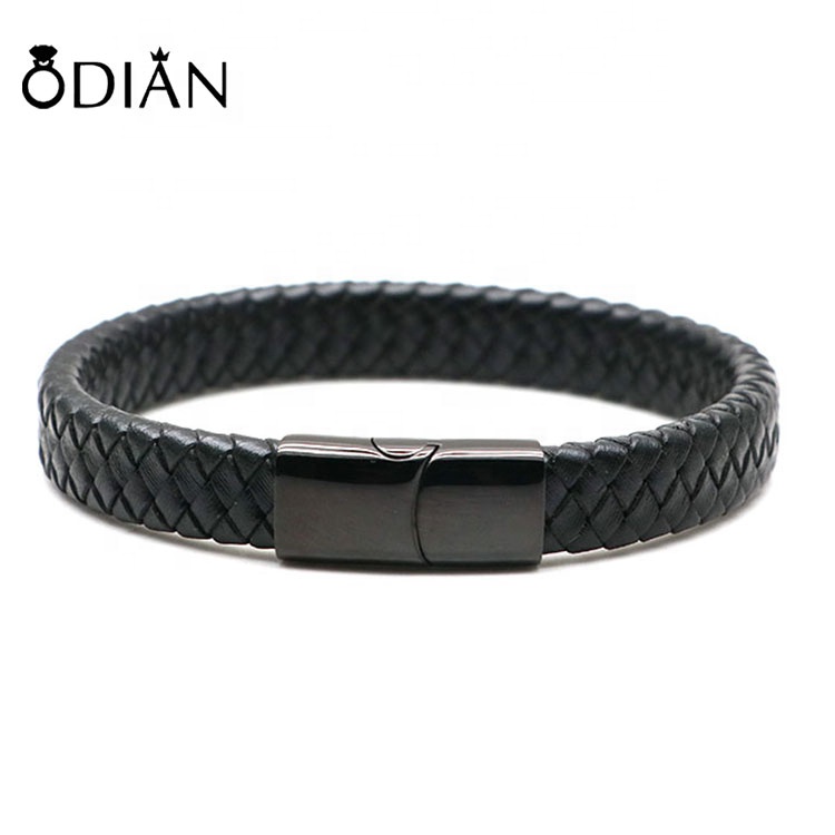 Hot sale stainless steel magnetic clasp bracelet genuine leather men bracelet