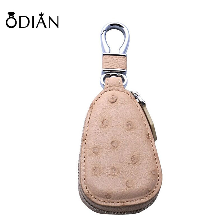 Extravagant Grass Green Ostrich Leather Key Cover With Custom Car Logo Unique Colorful Lady Car Key Chain/Cover/Holder/Case