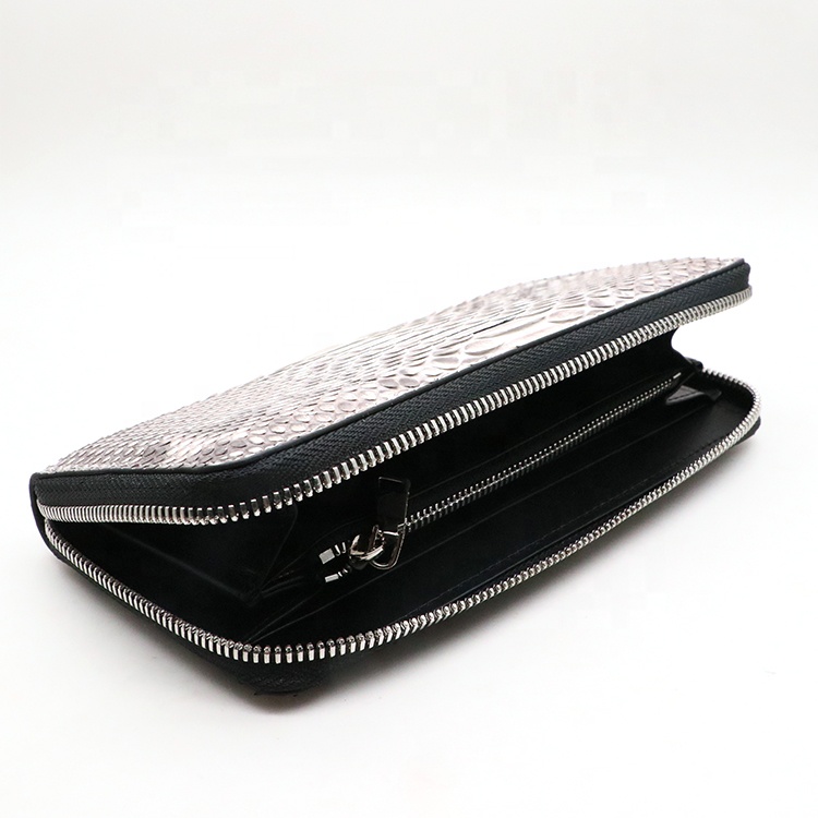 Black Natural Genuine Python Skin Leather Luxury Mens Long Wallet ,Customized private logo