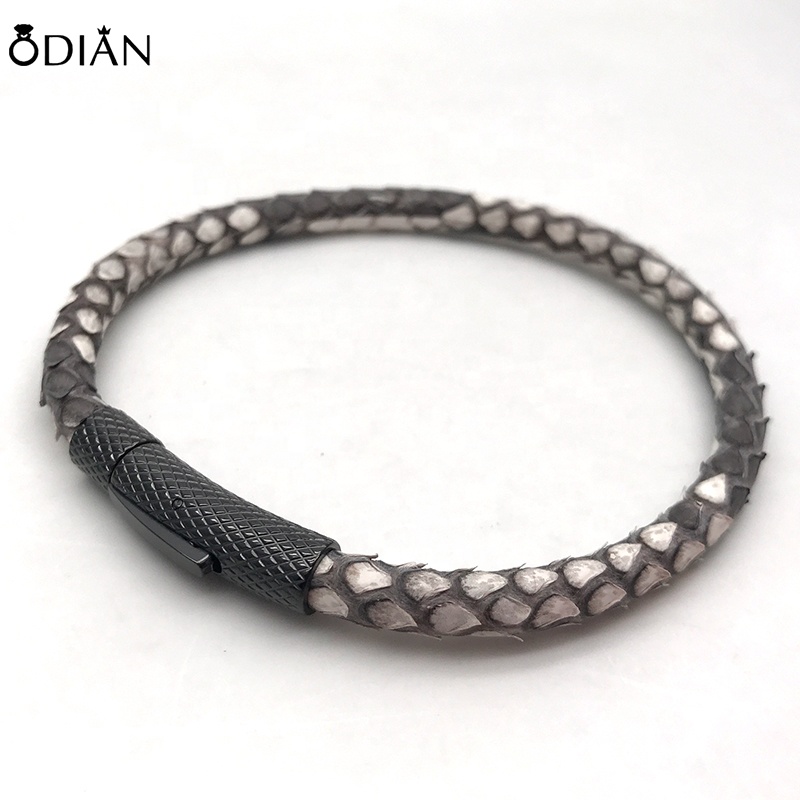Odian Jewelry Genuine Stingray and Python leather bracelet mens leather bracelet with magnetic calsp bracelet