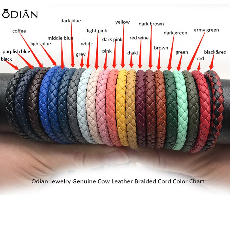 odian jewelry Custom Wholesale Fashion Italian yellow Genuine Cowhide Round Braided Leather Cord For Bracelet Making