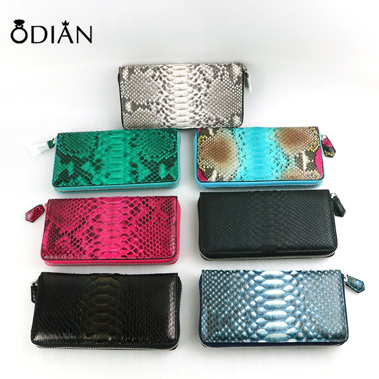 custom lady luxury genuine python snake skin leather clutch bag wallet for women