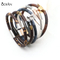 Braided Leather Nail Bracelet for Men Women Stainless Steel Charm Cuff Wristband Bangle with Magnetic Clasp