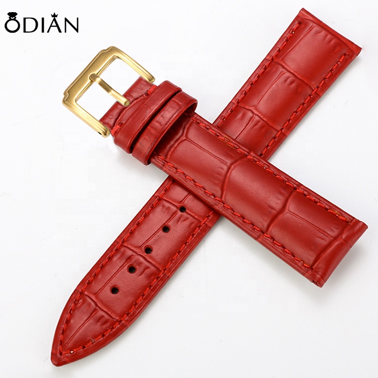 Odian Jewelry high quality genuine calf cow leather embossed crocodile leather watch watchband strap