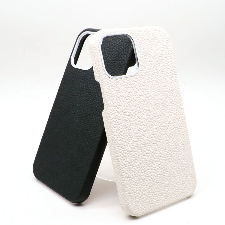 Hand-made metal frame mobile phone case, lychee texture covers the phone case, a variety of colors can be customized