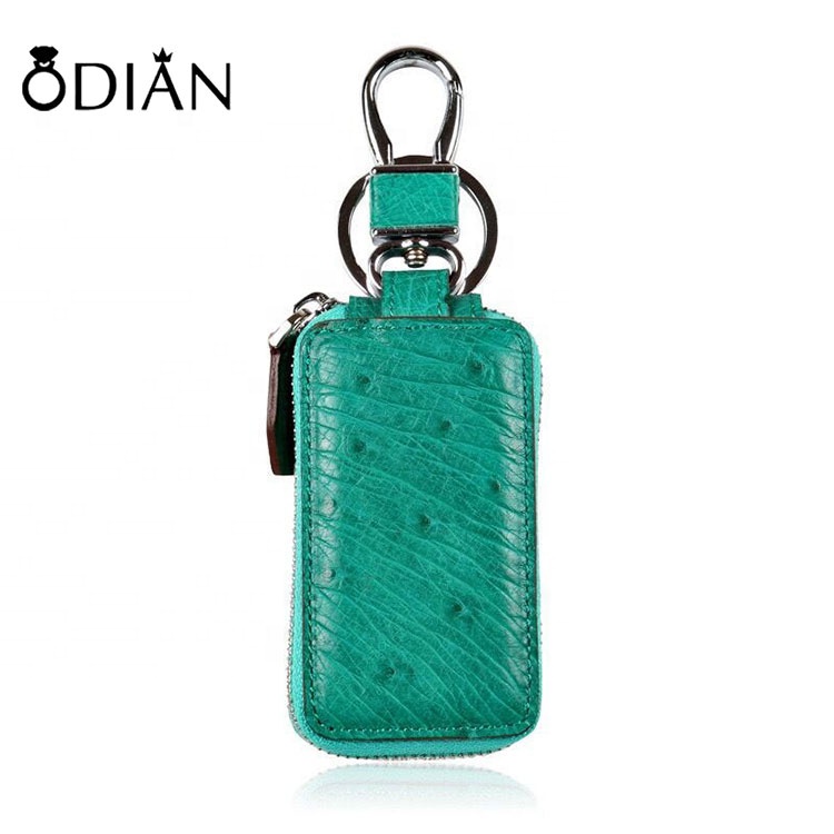 Luxury colorful ostrich leather bag, zipper key bag, beautiful to look at portable bag