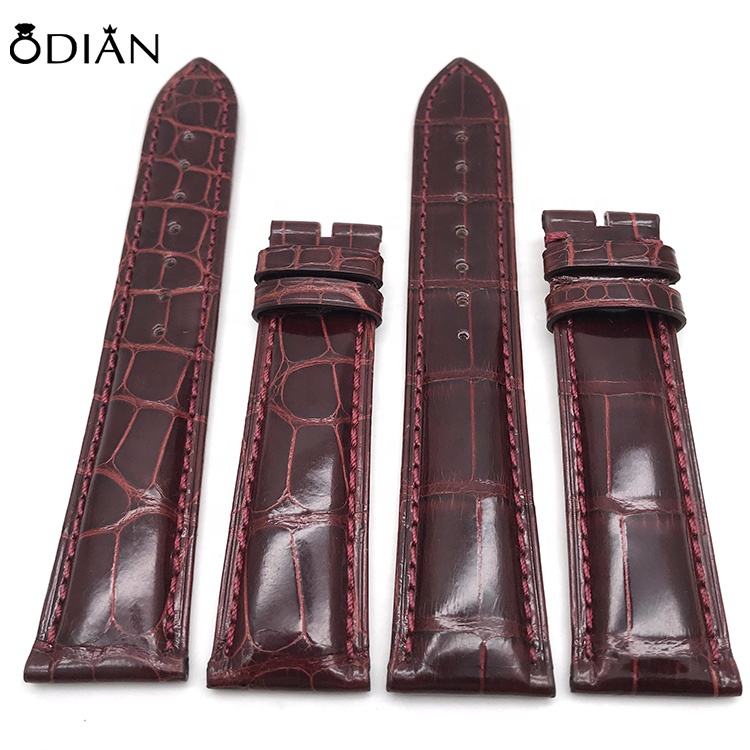 Odian Jewelry Genuine black Alligator America Crocodile leather watch band strap with stainless steel buckle
