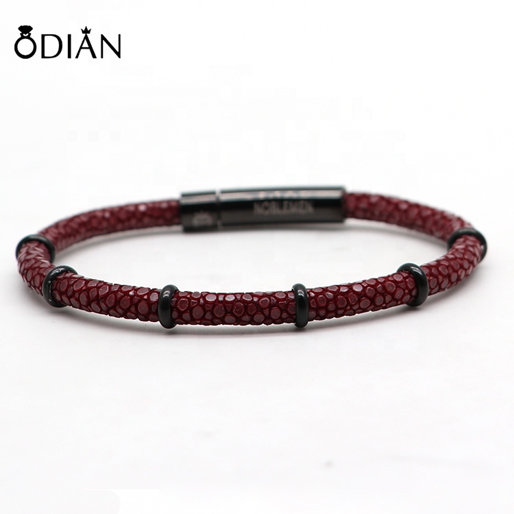 Stingray leather bracelet handmade jewelry men bracelet with magnetic clasp