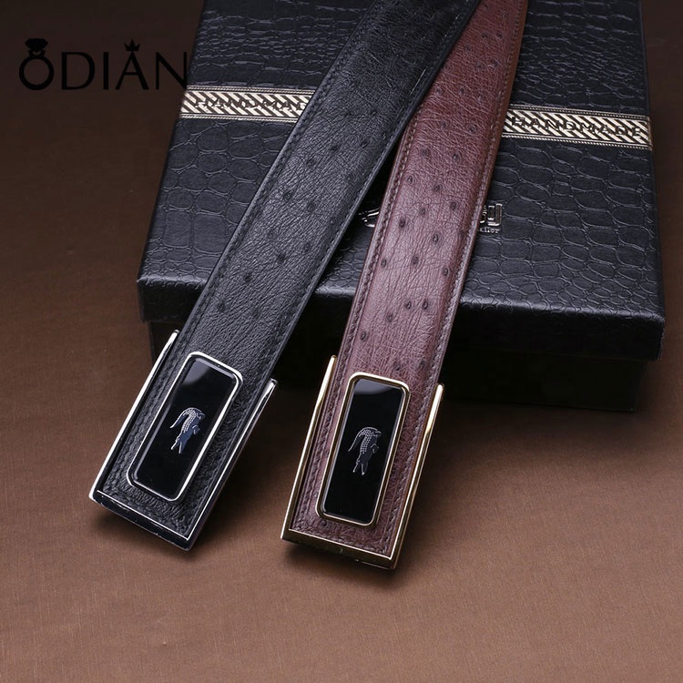 Genuine Ostrich Brown Belt Leather Handmade - Optional Personalized Monogram