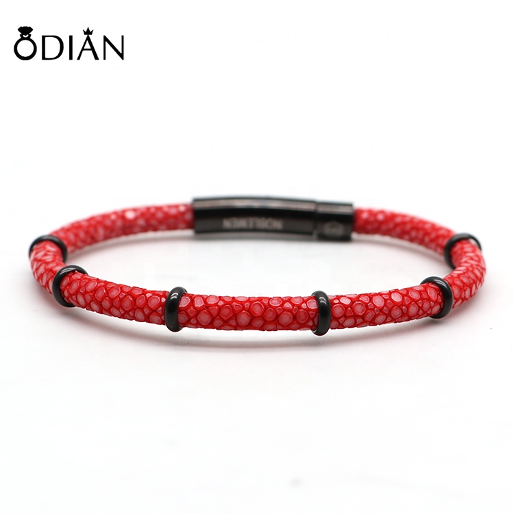 Custom Multicolor Fashion Stainless Steel Leather Bracelet For Men,Customized private logo