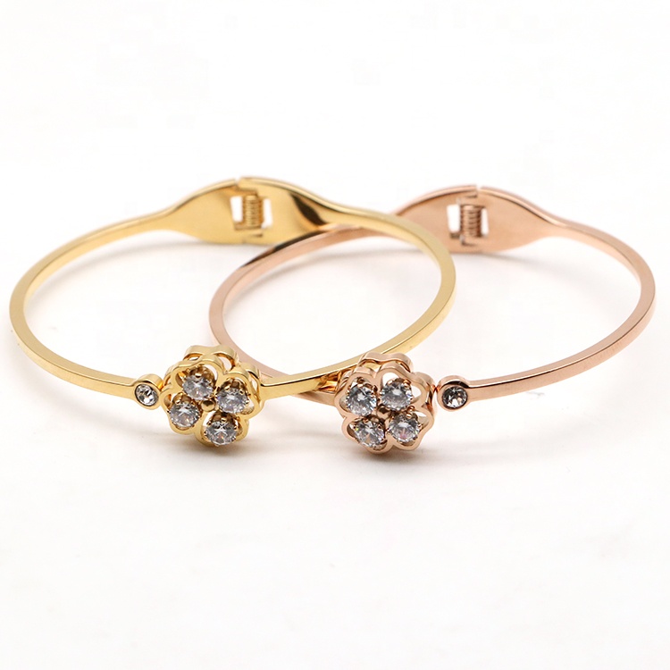 New simple design four-leaf clover bracelet, silver/gold/black/rose gold bracelet, customizable logo