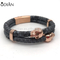100% double strap genuine stingray and python leather cord twins skull bracelet