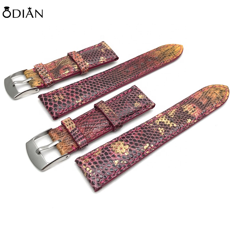 Watch accessories Strap leather beauty degree lizard leather watch strap with the gold or silver butterfly buckle 22mm 23mm