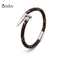 Hot luxury genuine leather bracelet male stainless steel nail bangle handmade leather bracelet