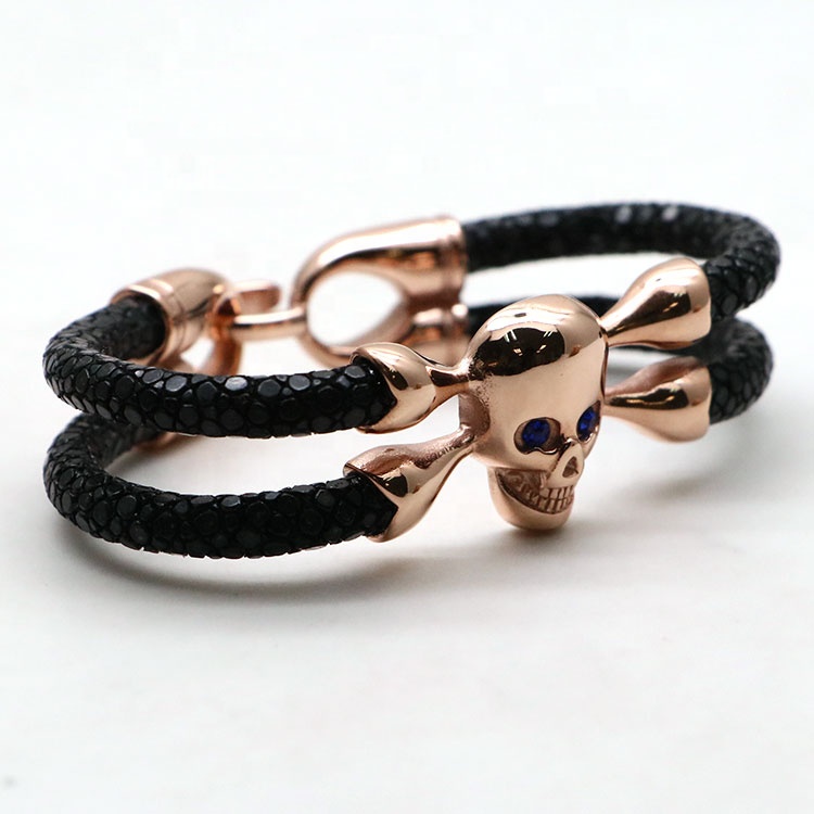 Luxury Men Jewelry Supplier Genuine Stingray Bracelet Designs ,Double strand stingray leather rope bracelet