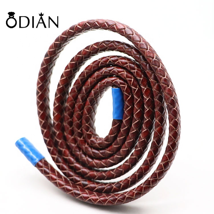 Dark red cowhide woven leather rope, flat rope, bracelet rope