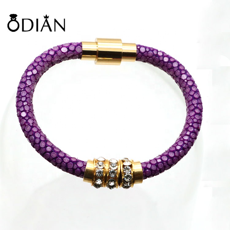 Popular PVD Plating Metal Accessories Handmade Real Stingray Leather Bracelets