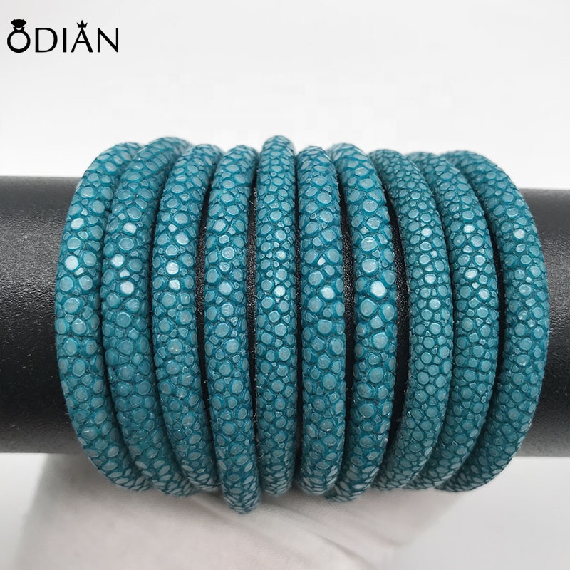 Odian supportive sample order small MOQ solid straight glued wrapping dye color stingray skin leather cord chain for jewelry