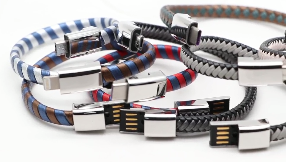 Wholesale custom leather stainless bracelet data charging cable USB cable bracelet for all mobile phone models