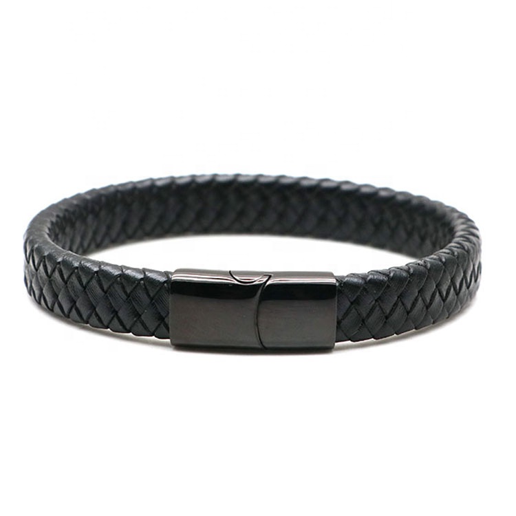 High Quality braided Wristband custom Leather Bracelets Weave magnetic clasps hand chain For Men Gift Accessories