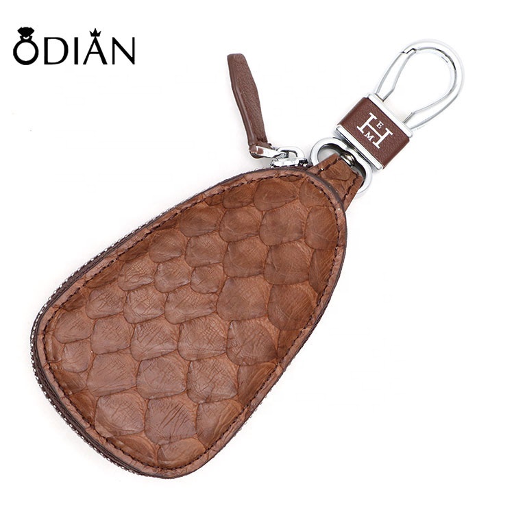 Car Key Chain Holder For World Auto Sales Servicshop 4S Custom Promotional Rectangle Python Lizard Leather And Metal Key Case