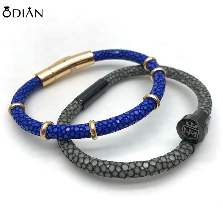 Fashion Men Python Leather Bracelet Wholesale Python Shape Genuine Stingray Leather Bracelet pearl fish leather Bracelet